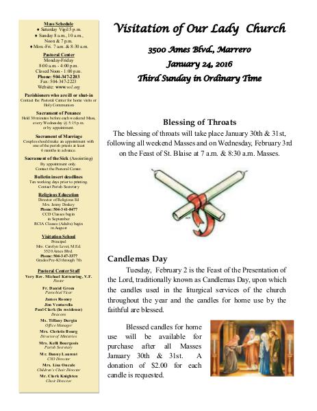 VOL Parish Weekly Bulletin January 24, 2016