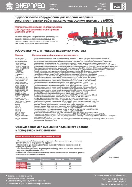Гидравлическое ж/д-оборудование Энерпред 2014