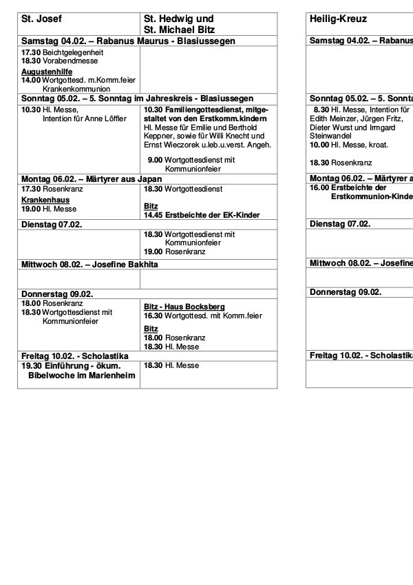 Gottesdienste Februar 2017 Februar 2017