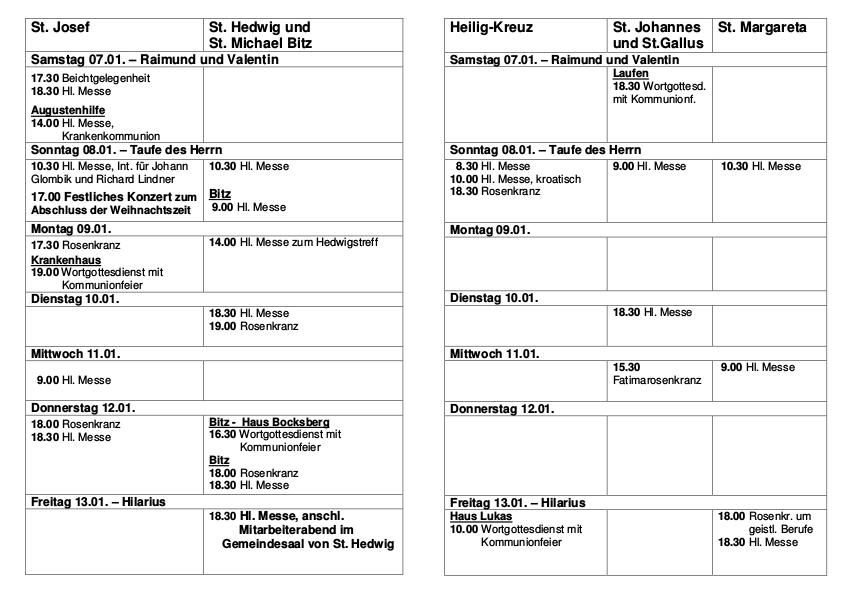 Gottesdienste Januar 2017 Januar 2017