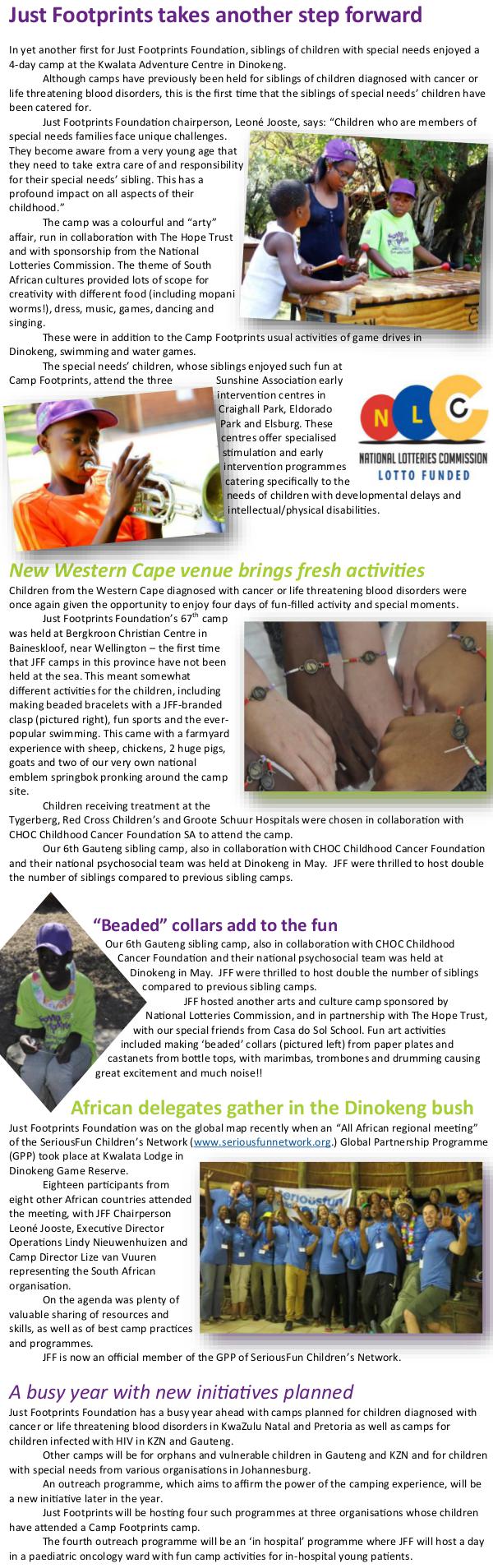 Just Footprints Foundation June 2017 newsletter