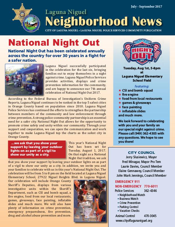 Laguna Niguel Neighborhood News July-September 2017 July-September 2017 (PDF)