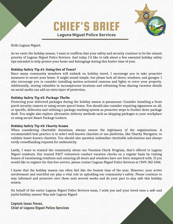 Chiefs Brief - Holiday Safety Reminders