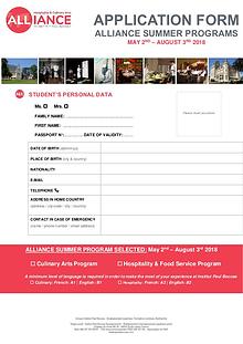 APPLICATION FORM ALLIANCE SUMMER PROGRAMS 2018