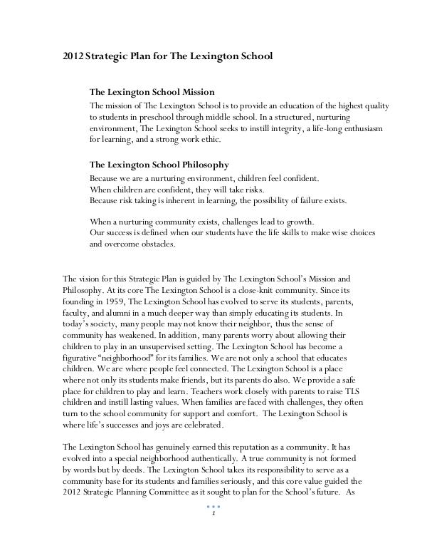 2012 Strategic Plan for The Lexington School 2012 Strategic Plan for The Lexington School