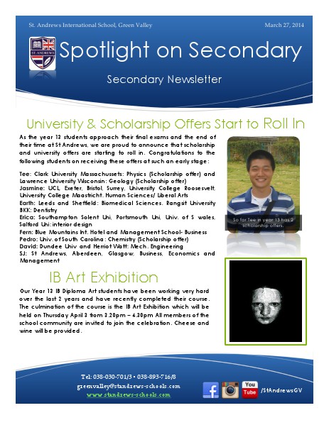 Spotlight on Secondary Newsletter March 26, 2014