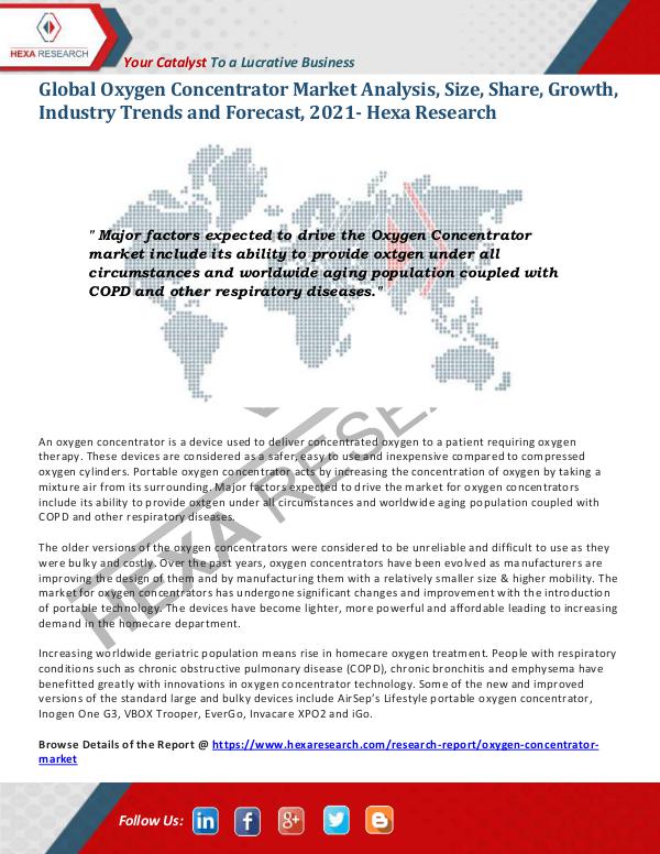 Healthcare Industry Global Oxygen Concentrator Market Trends, 2021