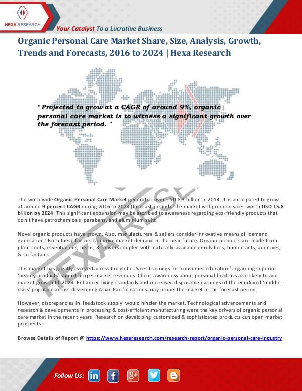 Specialty & Fine Chemicals Industry Organic Personal Care Market Trends and Analysis,