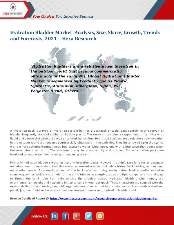 Market Research Reports : Hexa Research Hydration Bladder Market Insights, 2021