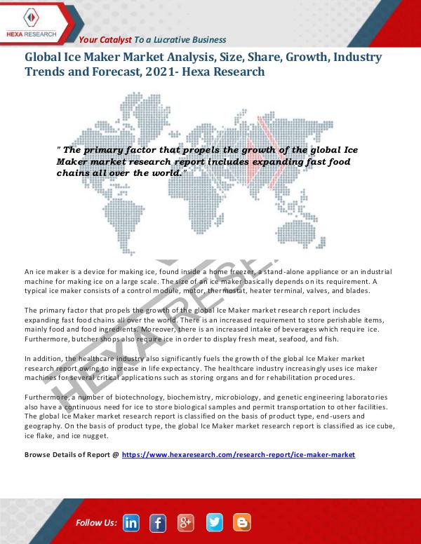 Semiconductors & Electronics Industry Ice Maker Market Growth, 2021