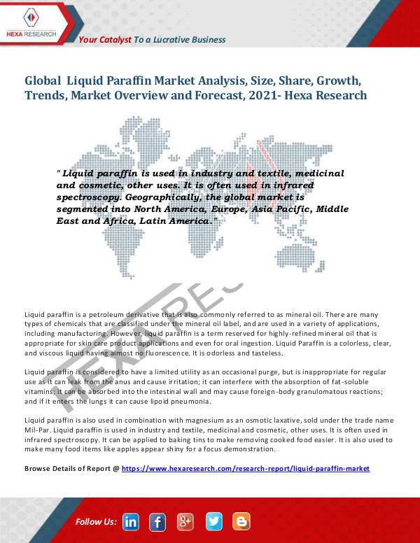 Chemical industry reports Global Liquid Paraffin Market Insights, 2021