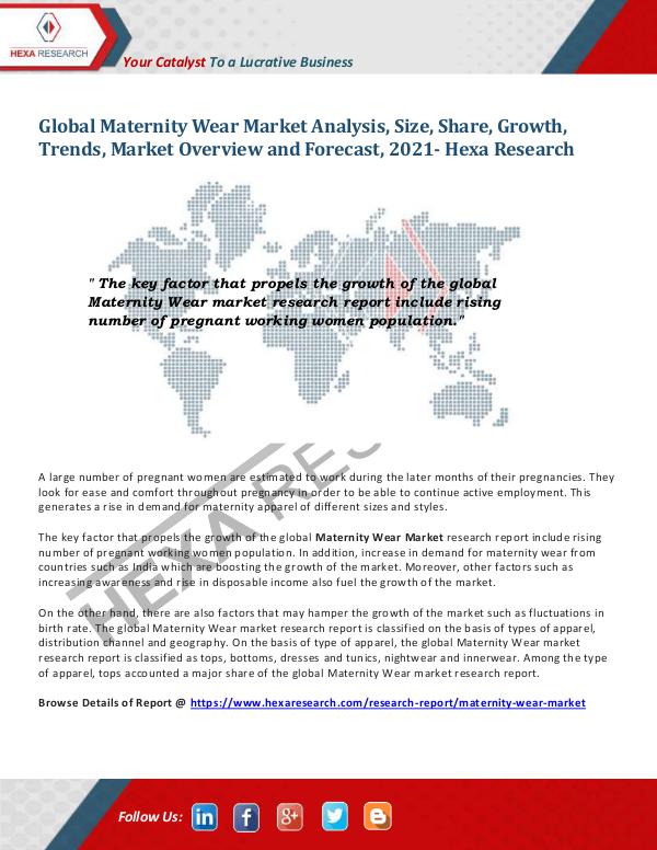 Maternity Wear Market Trends and Analysis Report,