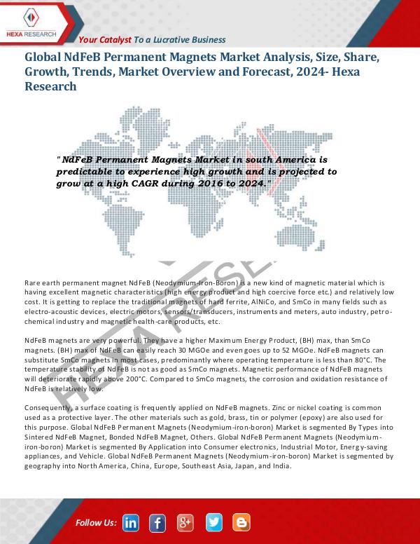 Advanced Materials Industry NdFeB Permanent Magnets Market Trends, 2024