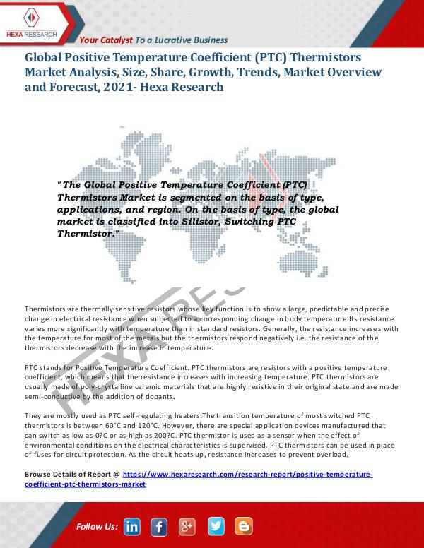 Semiconductors & Electronics Industry PTC Thermistors Market Analysis, 2021