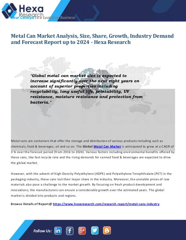 Food and Beverages Industry Report Metal Can Market Report 2024