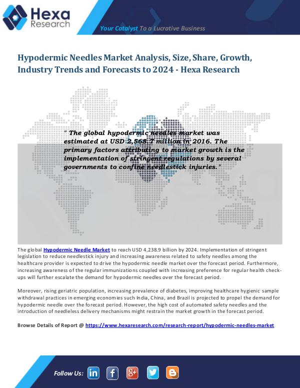 Healthcare Industry Hypodermic Needles Market Analysis