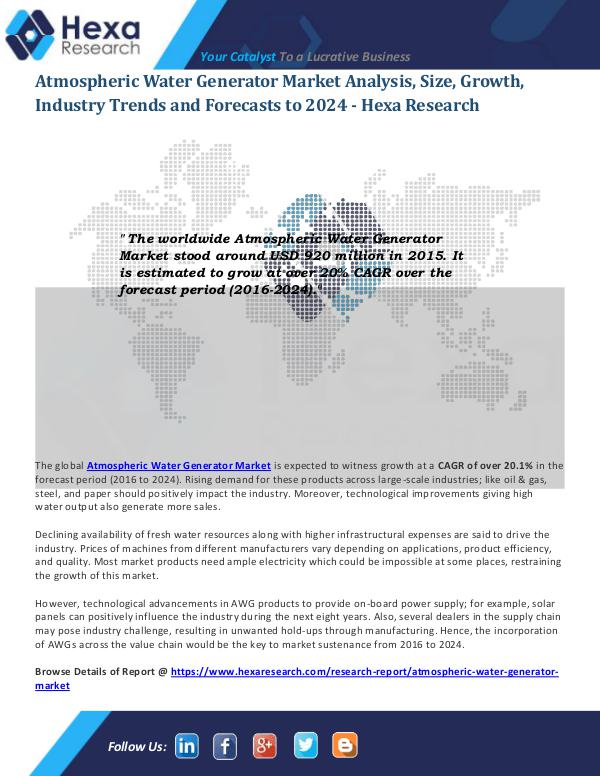 Technology Atmospheric Water Generator Market Size