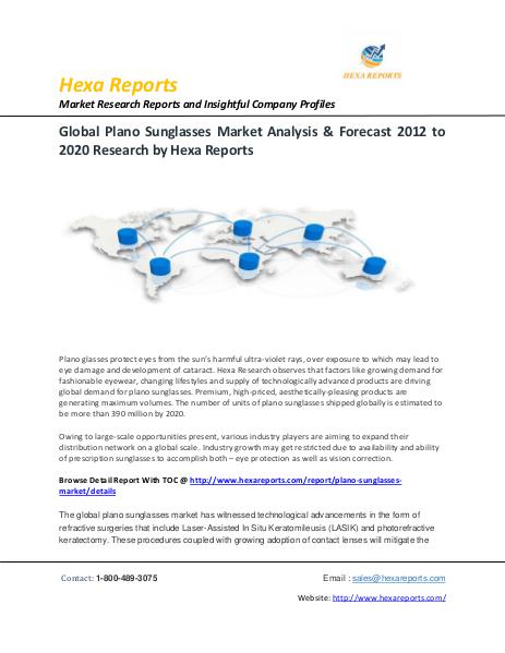 Plano Sunglasses Market share, size, Analysis & Forecast 2012 - 2020 Global Plano Sunglasses Market Analysis