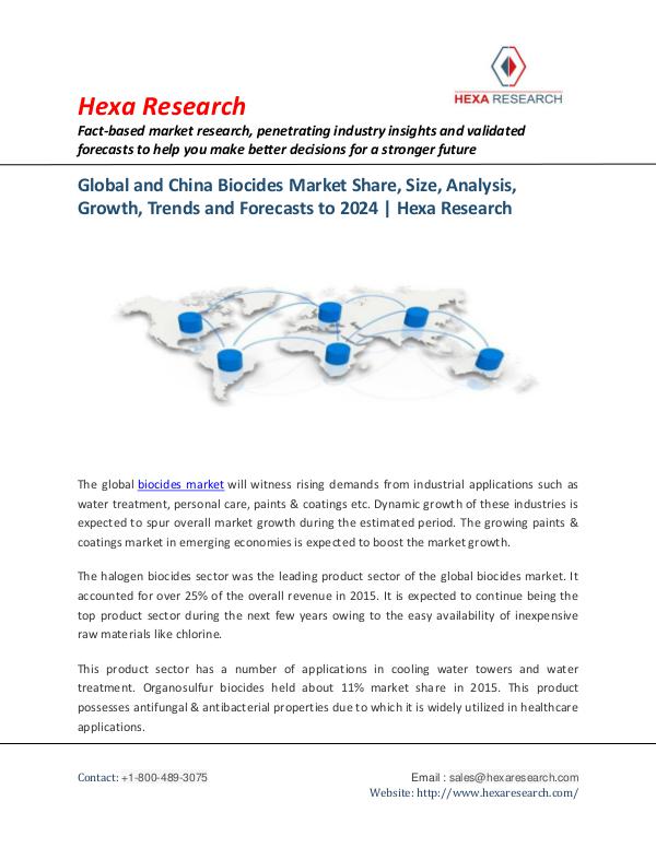 Chemical industry reports Biocides Market Share and forecasts 2024