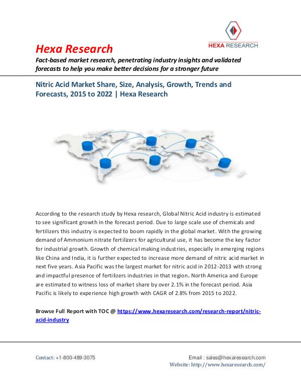 Chemical industry reports Nitric Acid Market Research Report 2015 to 2022