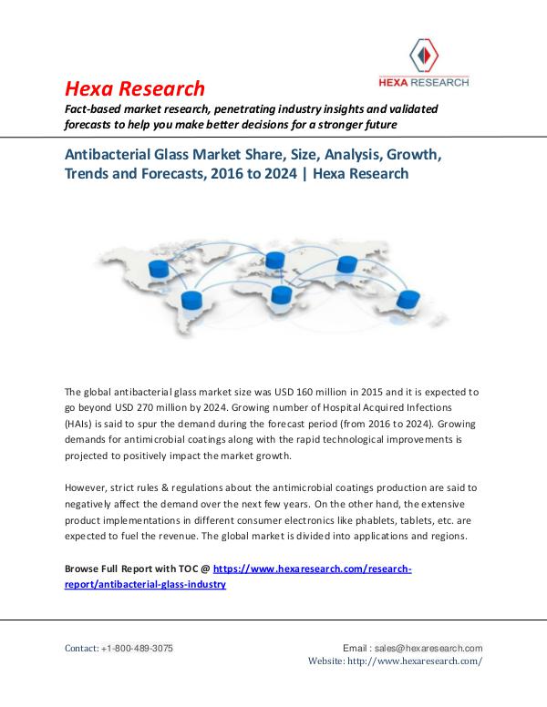 Bulkchemicals Market Reports Antibacterial Glass Market Forecasts, 2016 to 2024