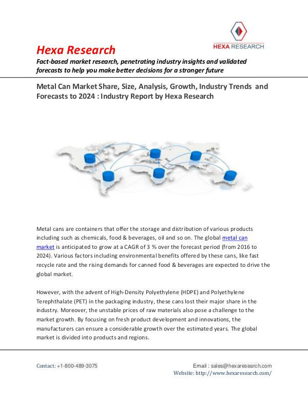 Food and Beverages Industry Report Metal Can Market Insights, 2016 to 2024