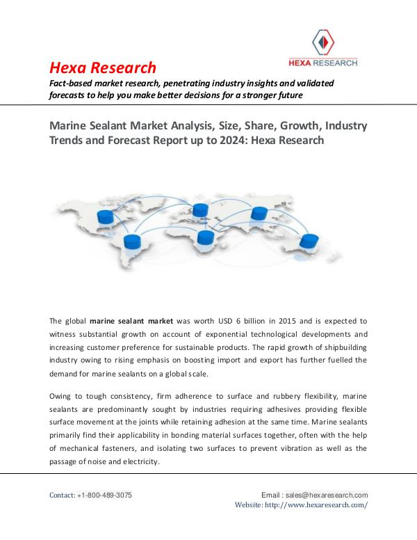 Chemical industry reports Marine Sealant Market Forecasts to 2024