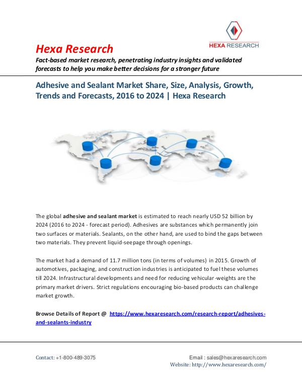 Bulkchemicals Market Reports Adhesive and Sealant Market