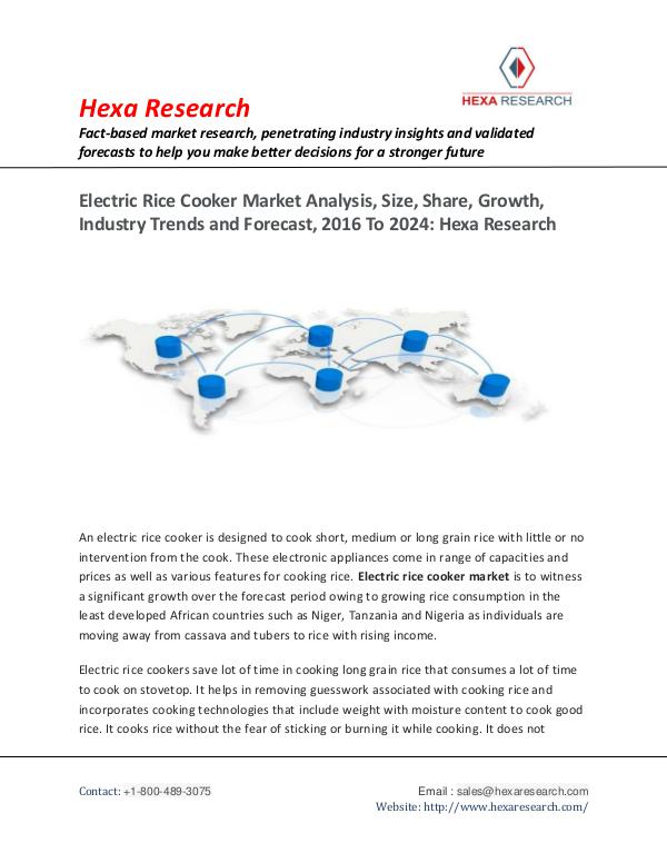 Semiconductors & Electronics Industry Electric Rice Cooker Market Insights to 2024