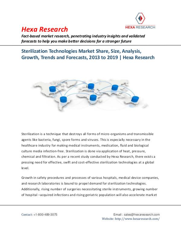 Sterilization Technologies Market Insights, 2019