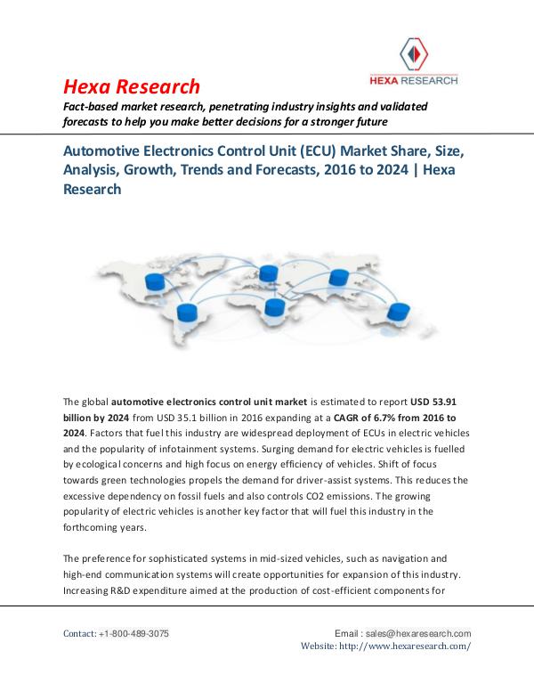 Semiconductors & Electronics Industry Automotive ECU Market Trends, 2024