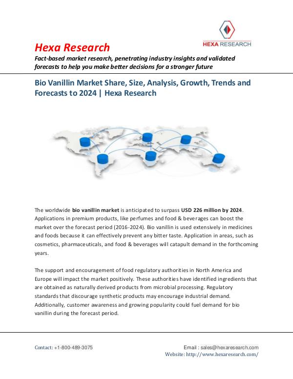 Food and Beverages Industry Report Bio Vanillin Market Analysis Report, 2024