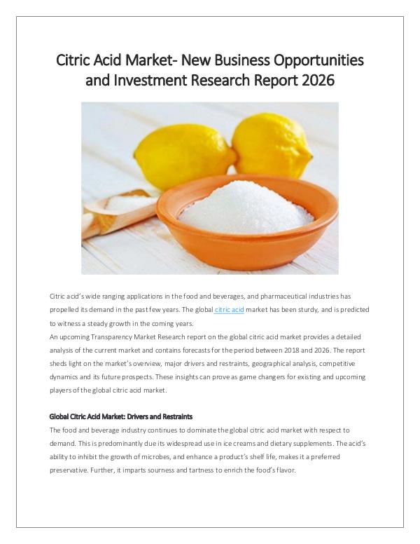 Market Research Citric Acid Market