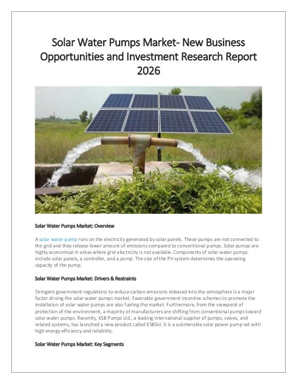 Solar Water Pumps Market