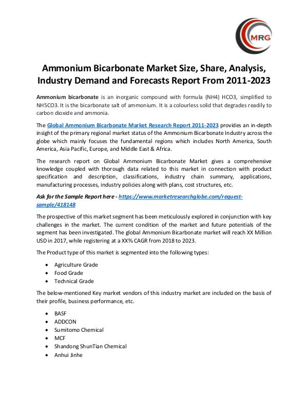 QY Research Groups Ammonium Bicarbonate Market Size, Share, Analysis,