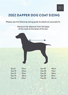 Coats, boots, halters, thunder shirts, Zen Dog, etc sizing guides