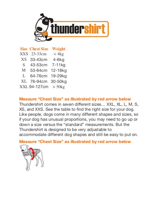 Coats, boots, halters, thunder shirts, Zen Dog, etc sizing guides Thundershirt Size Guide