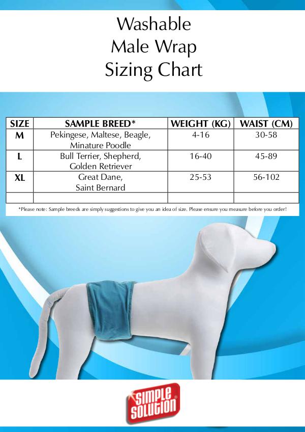 Coats, boots, halters, thunder shirts, Zen Dog, etc sizing guides Washable Male Wrap Sizing Chart