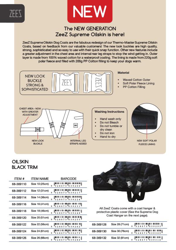 2017 ZeeZ Dog Coat Catalogue ZeeZ Supreme Oilskins