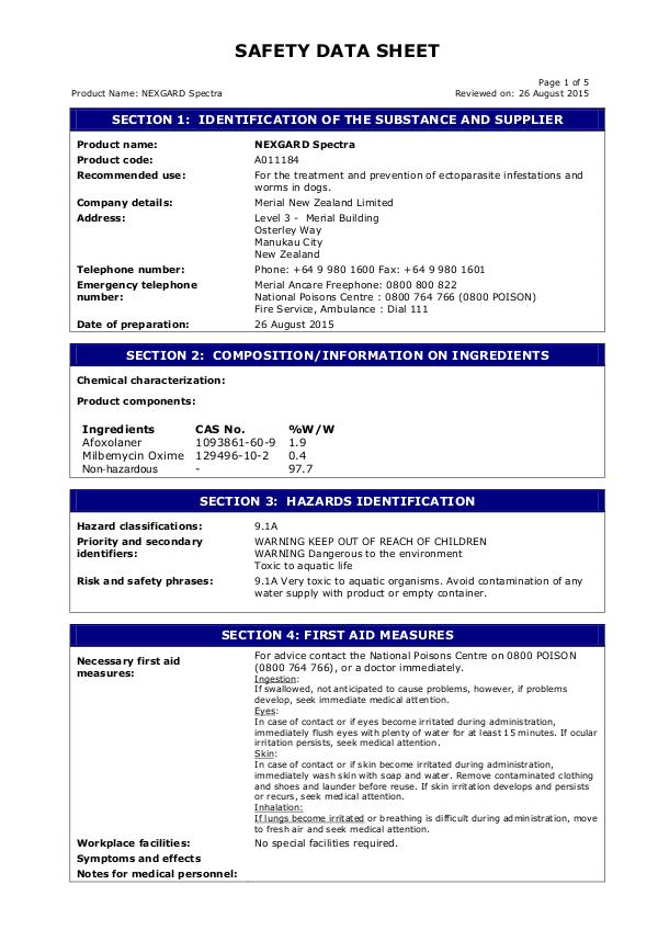 Nexgard  Spectra SDS August 2015