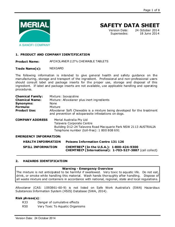 Vet Lines MSDS Nexgard Chews MSDS