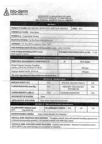 Bio-Groom MSDS 85-52308 - Show Foot Aerosol