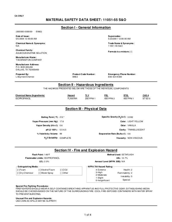 Cleaning & Odour Remover MSDS 51-11077 - Stain & Odour Remover