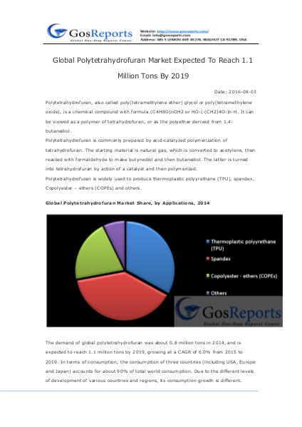 Global Polytetrahydrofuran Market Expected To Reac