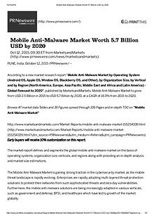 Mobile Anti-Malware Market worth $ 5.7 Billion by 2020