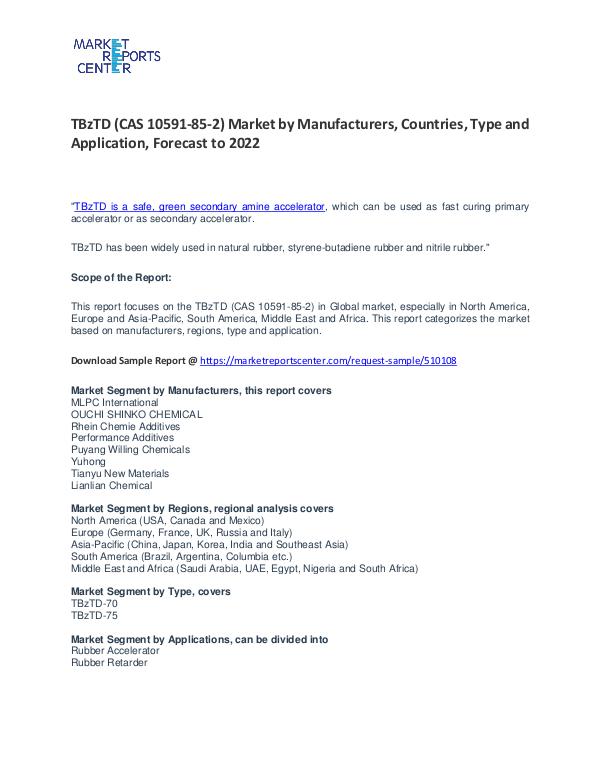 TBzTD (CAS 10591-85-2) Market by Manufacturers, Countries and Type TBzTD (CAS 10591-85-2) Market