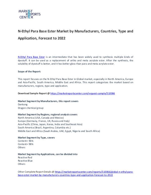 N-Ethyl Para Base Ester Market 2017: Industry trends and Forecast N-Ethyl Para Base Ester Market T