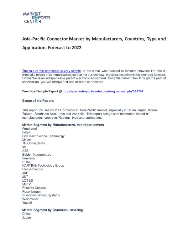 Asia-Pacific Connector Market Reports Analysis to 2022 Connector Market