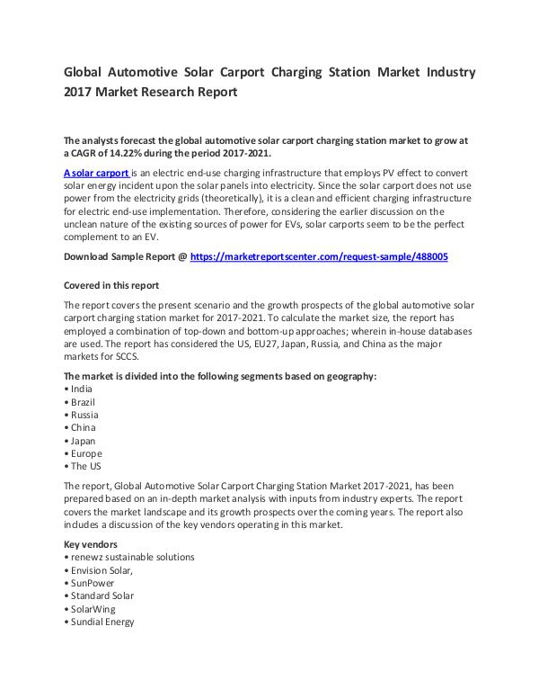 Global Automotive Solar Carport Charging Station Market Industry 2017 Automotive Solar Carport Charging Station Market