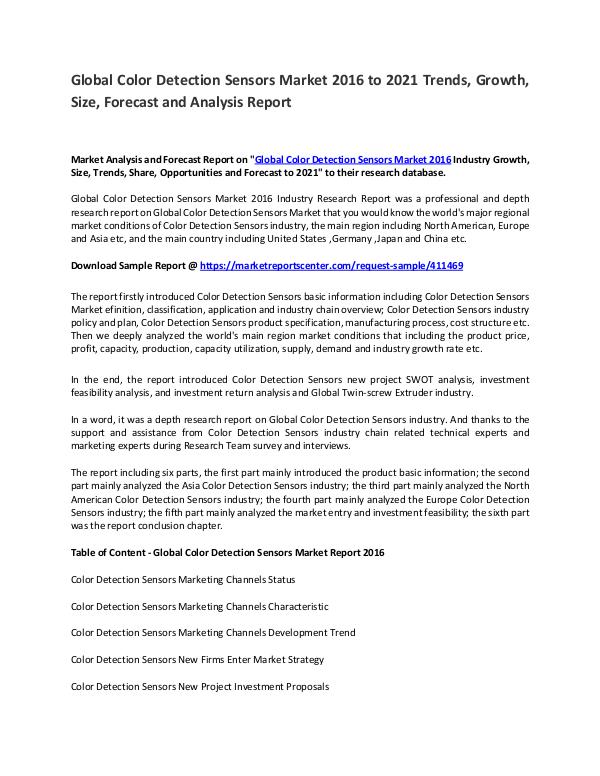 Colour Detection Sensor Market 2017 to 2021 Colour Detection Sensor Market 2017 to 2021